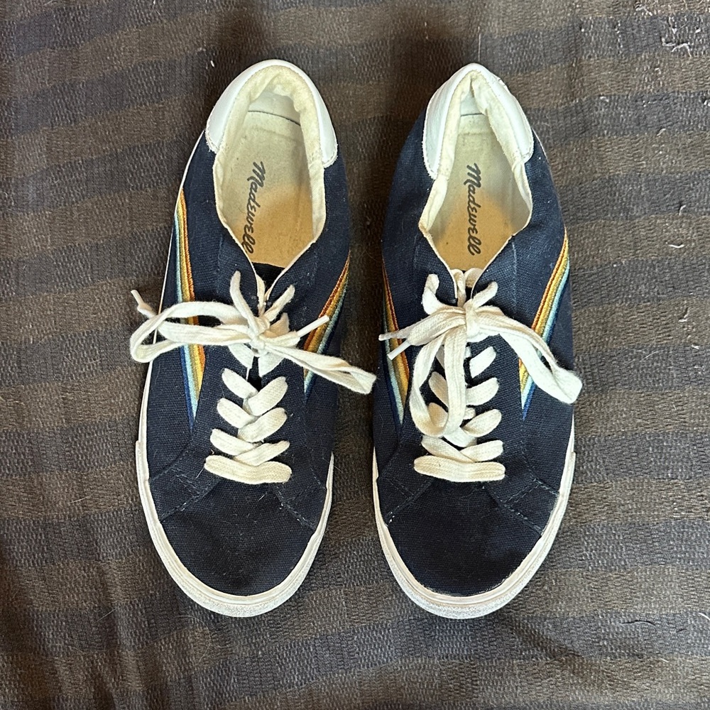 Madewell Men's Navy Sneakers with White and Orange Details